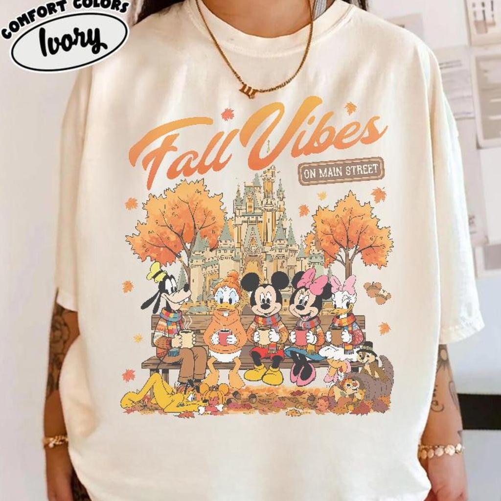 Vintage Mickey and Friends Fall Vibes On Main Street Shirt, Fall Pumpkin Disney Thanksgiving, Pumpkin Spice Season Autumn Family Fall Lovers