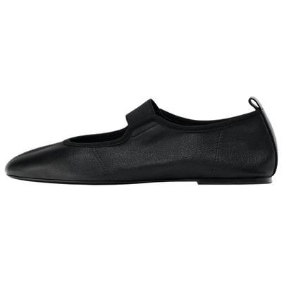 Lightweight Vintage Ballet Flats Elastic Leather Round Toe Flat Mary Jane Shoes 0.5cm Women Flats Black 12541510-38