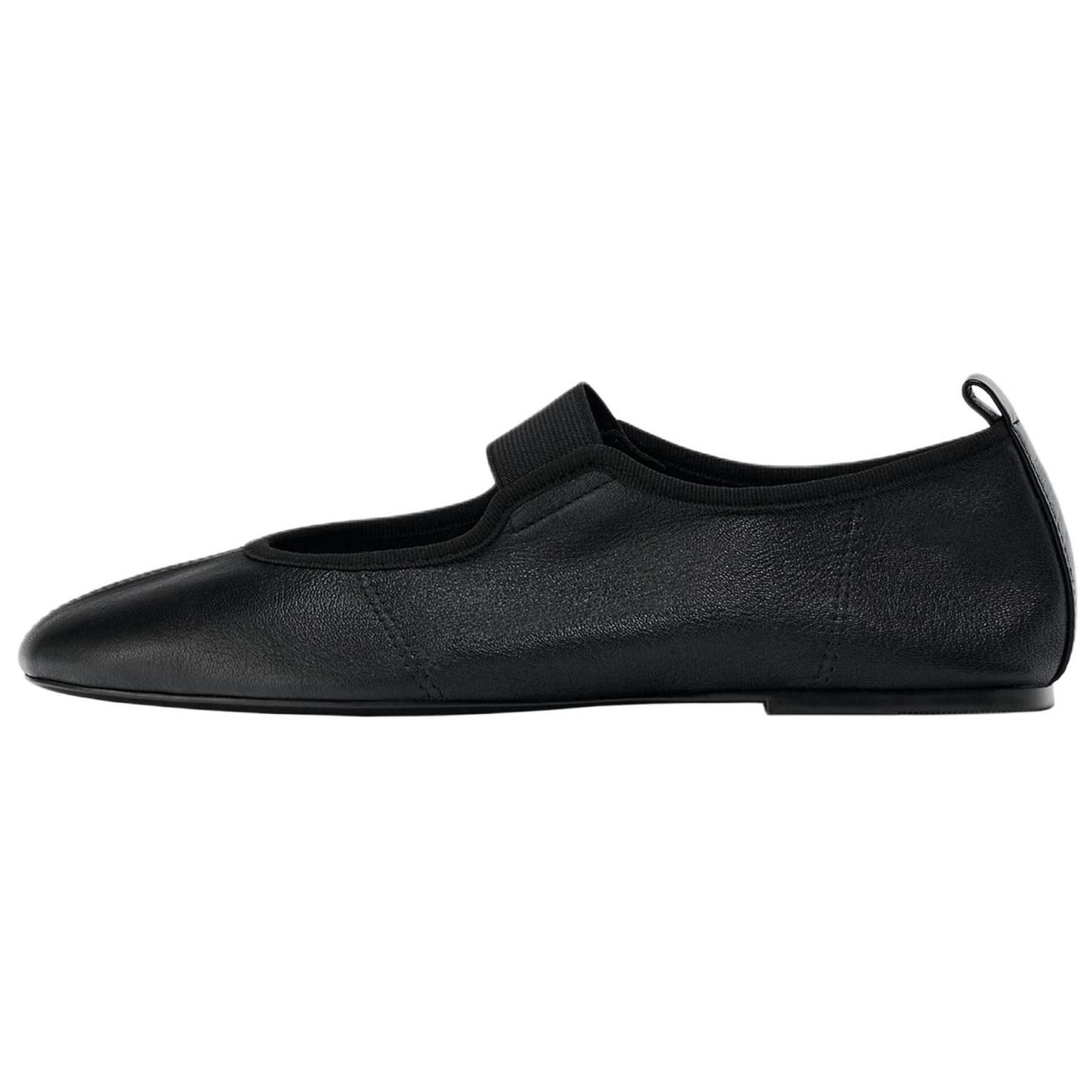 ZARA Lightweight Vintage Ballet Flats Elastic Leather Round Toe Flat Mary Jane Shoes 0.5cm Women flats Black 12541510-38 41