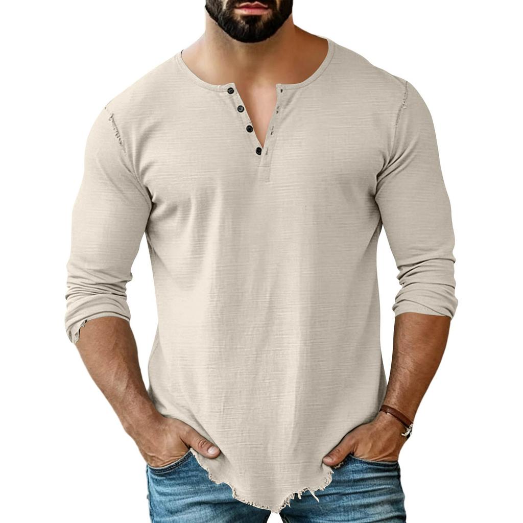 Mens Casual Long Sleeve Henley Shirt Four Button Front Lightweight Pullover Slim Fit Crew Neck Top