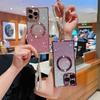 Glitter Case For iPhone 16 Pro Max 17 14 15 Plus Bracelet Short Chain Pearl Diamond Strap Lanyard Shockproof Magnetic Soft Cover