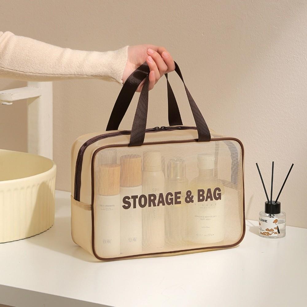 Large Capacity Mesh Cosmetic Bag Bow Travel Bathing Kit Fashion Toiletry Storage Bag Ladies