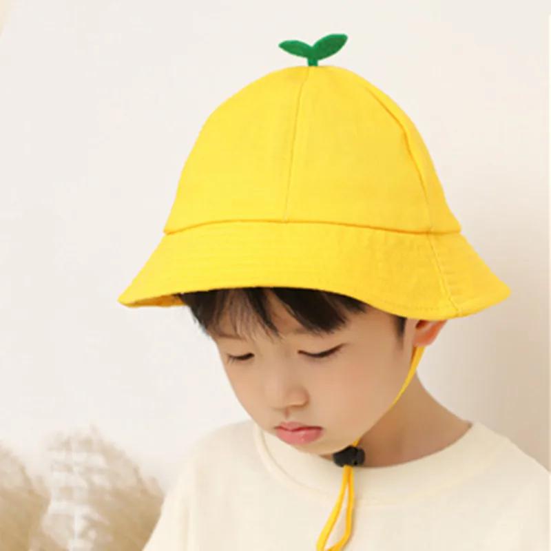 Cute Green Shoots Yellow Baby Hats Wide Brim Baby Boy Girl Bucket Hat Windproof Kids Sun Hat Outdoor Children Bob Beach Caps