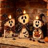 Vintage Farmhouse Fall Accents 3Pcs Rustic Wooden Halloween Cat Tabletop Decor, Black Figurine Moon Star Pumpkin Art with Witch Hat,