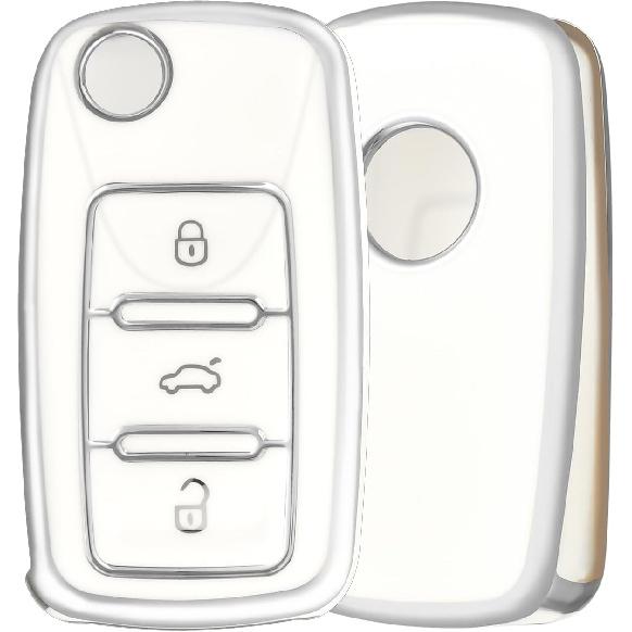 For VW Car Key Fob Cover, Soft TPU Key Shell Case Protection Fit for VW Volkswagen Jetta Golf Passat MK8 Tiguan Touareg Beetle GTI Smart Remote Car