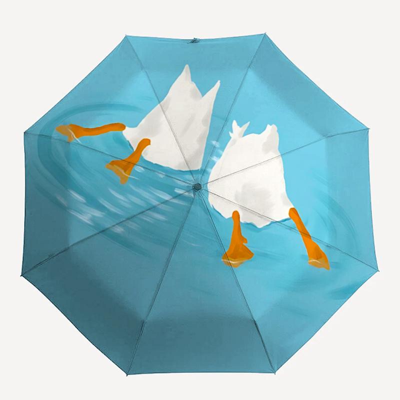 1pc Ducks Swimming One Umbrella a Plastic Hle, Compact Stylish, with a Vibrant Cartoon Pattern, Perfect Home, Travel