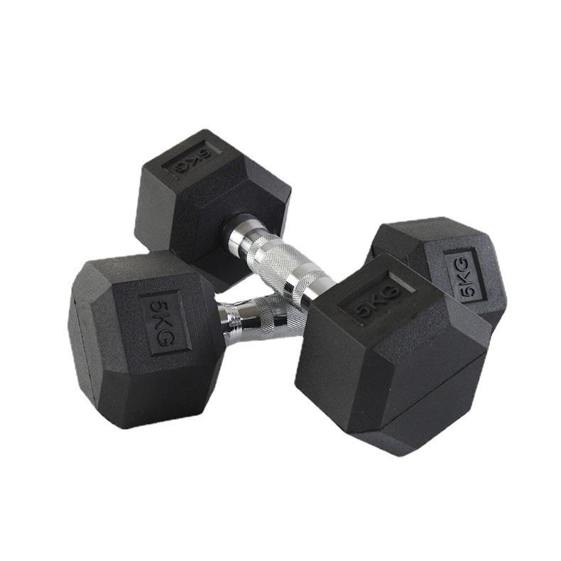 Hexagonal Rubber Coated Dumbbell for Home Gym Muscle Building, Cast Iron