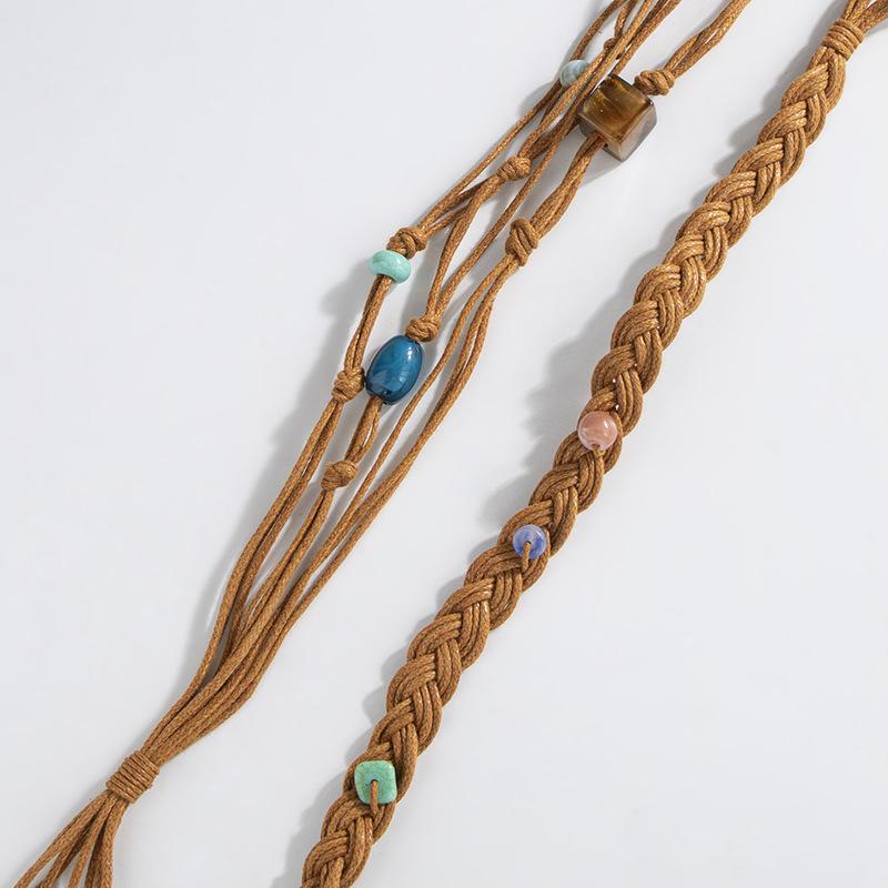 Boho Style Resin Beads Knotted Belt Ethnic Style Hand-made Beaded Women's Fashionable Skirt Waist Rope