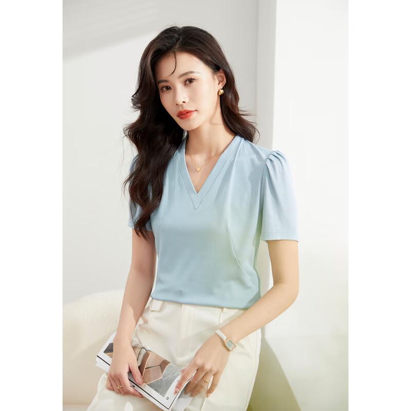 Iveni 2025 Autumn V-Neck Slim Fit Short Sleeve T-Shirt (XCOL792) L