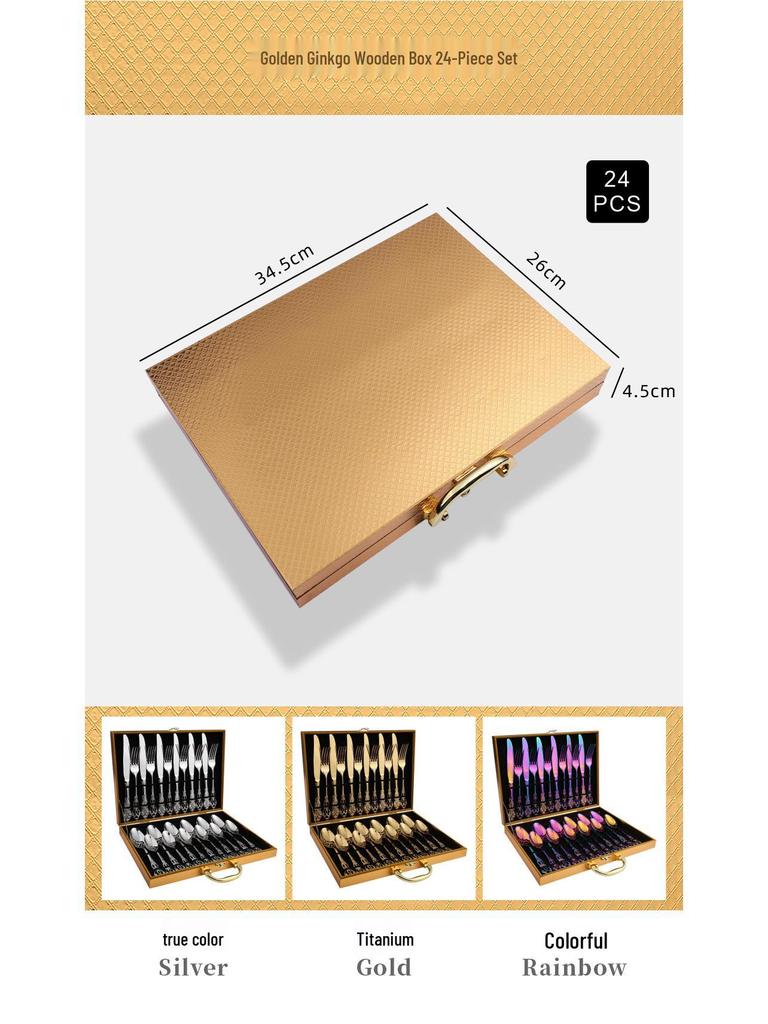 V Royal Court 24-Piece European Stainless Steel Cutlery Set: Knife, Fork & Spoon in Gift Box for Hotel Dining