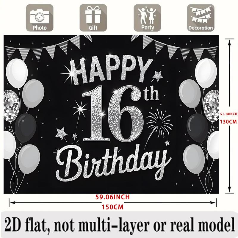Sweet 16 Birthday Banner, Golden Number Backdrop Wall Decor for Party