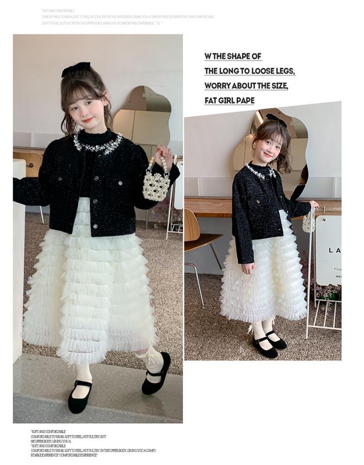 2025 Girls' Autumn Princess Cake Dress Set - Little Fragrant Style with Gauze