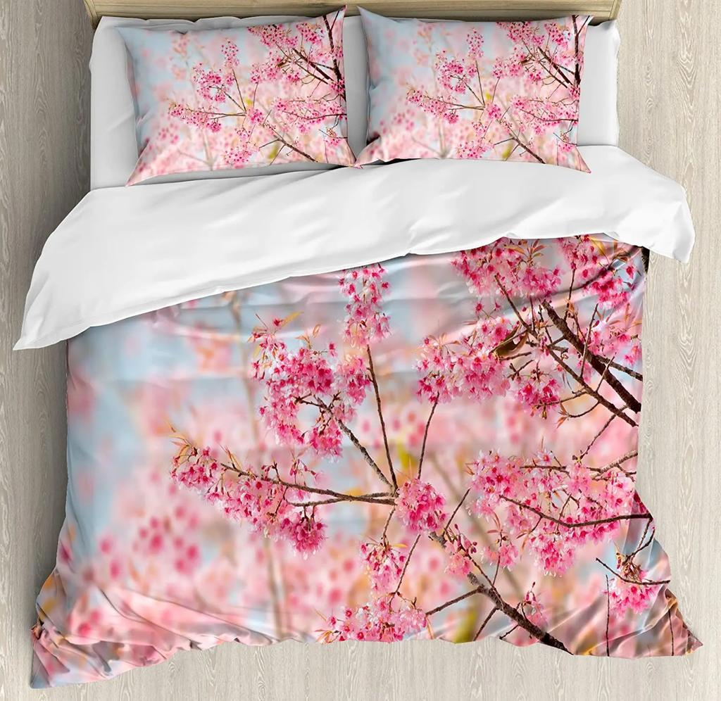 Japanese Bedding Set For Bedroom Bed Home Branch Of A Flourishing Sakura Tree Flowers Cher Duvet Cover Quilt Cover Pillowcase
