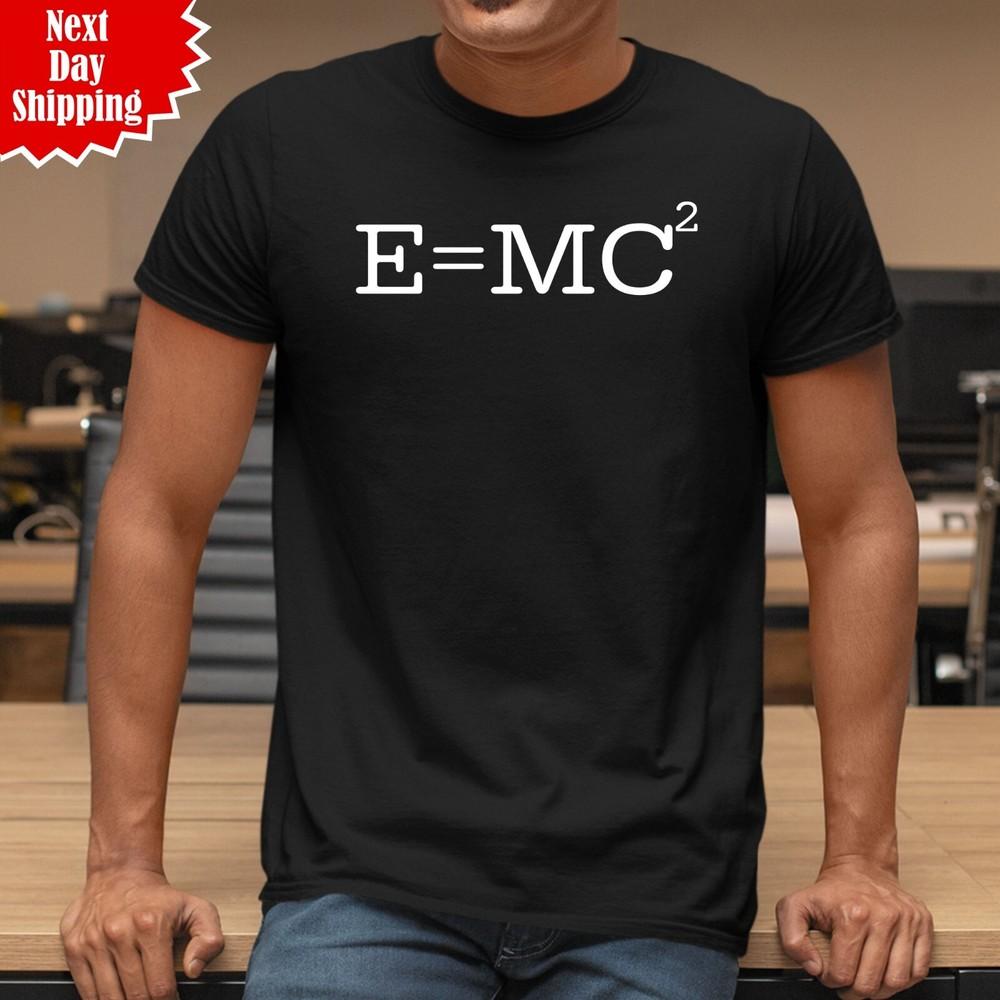 

E=mc2 T-Shirt Printed Albert Einstein Theory Science Funny Men Crew Neck Tee Top 4XL