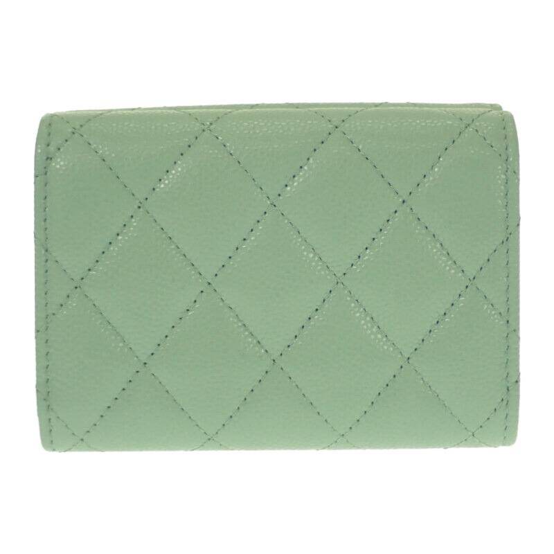 Chanel AP0230 Tri-fold Wallet Green Women
