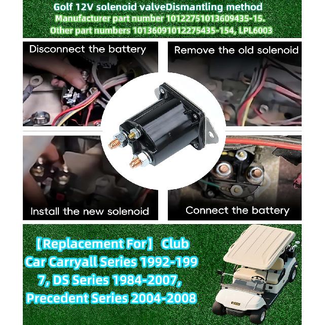 12V Club Car Starter Solenoid,Gas Golf Cart Solenoid Fits Club Car 1984-Up DS/04+ Precedent Gas Solenoid Clubcar Replaces Part Number:1012275,
