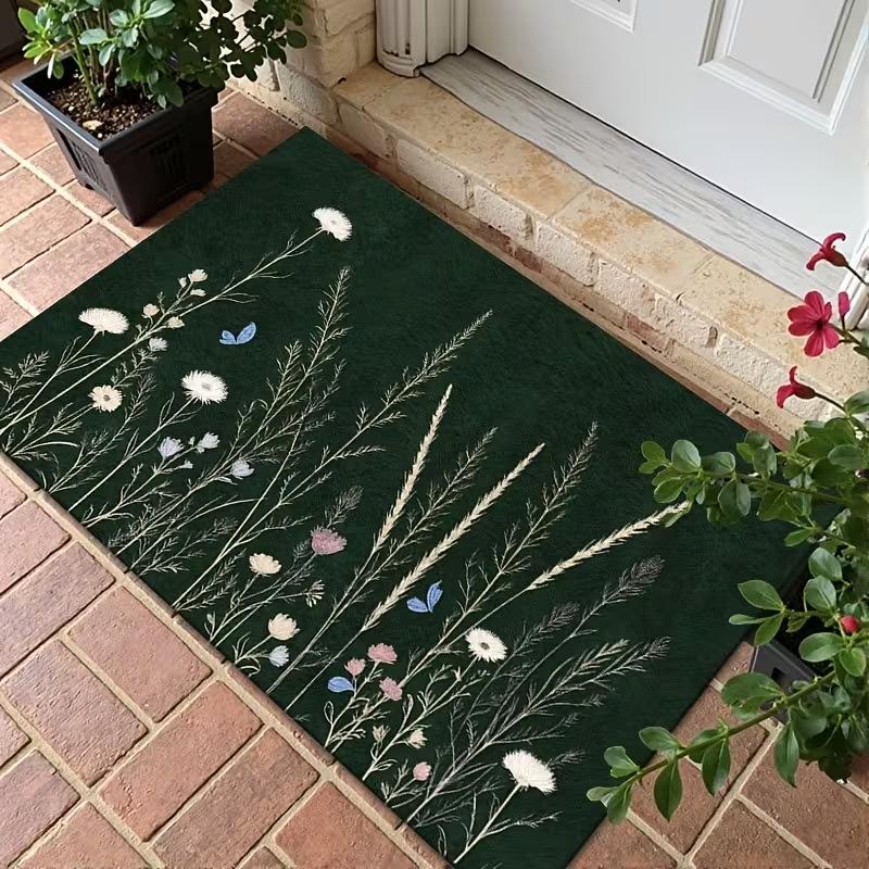 Wild Botanical Flower Doormat Non Slip Entry Rug Vintage Herb Floral Print Mat Front Porch Indoor Home Decor