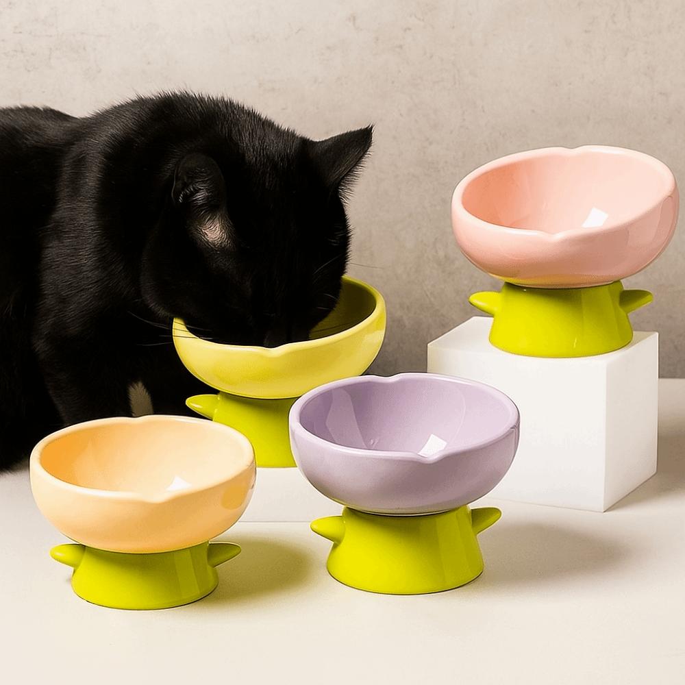 Non-slip Ceramic Cat Bowl Large-mouthed High Foot Bowl Simple Dog Food Bowl  Pet Drinking