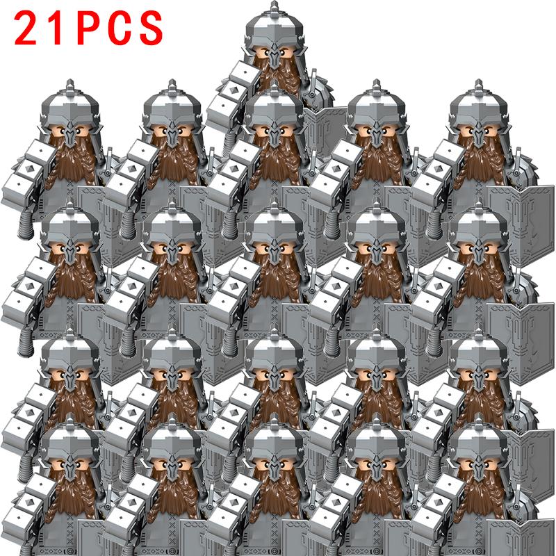 21PCS MOC LOTR Elves Soldier Orcs Army Figures Armor Guard Dwarf Warrior Archer Medieval Knights Building Blocks Bricks Toy Gift
