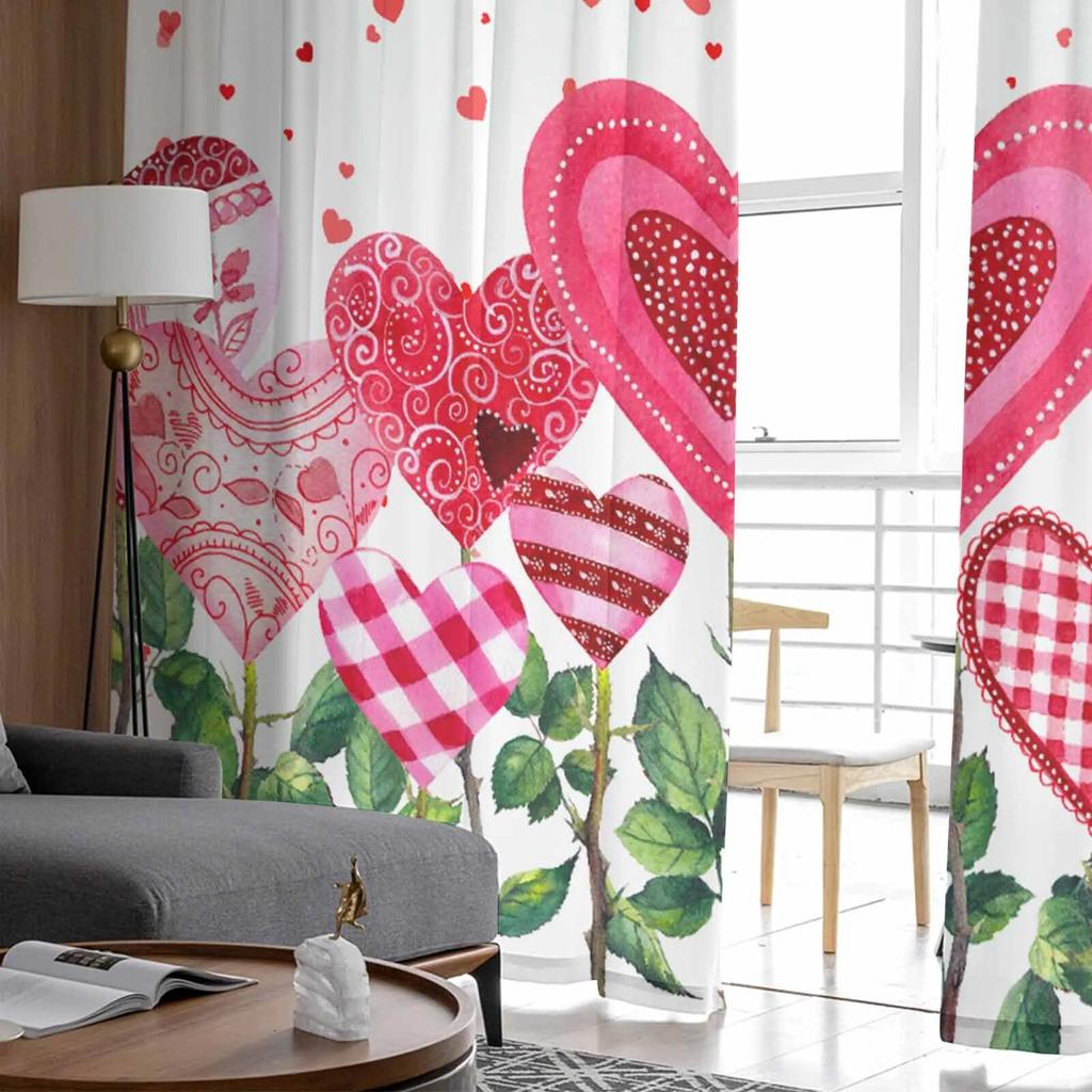 Valentine'S Day Love Pendant Love Flower Tulle Voile Curtains for Bedroom Living Room Window Curtain Sheer Organza Drapes