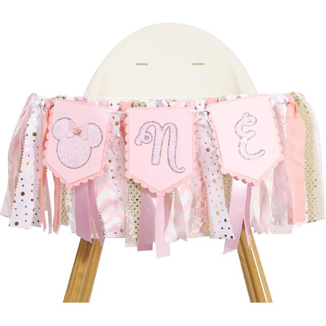 Minnie One High Chair Banner - Minnie 1st Birthday Party Decorations,Pink Minnie First Highchair Banner,Girl First Birthday Highchair,1st Photo Prop