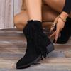 Large Size Black Short Boots Women's Fashion Fringed Pointed Explosive Short Boots