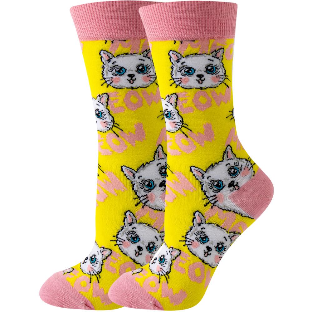 1 Pair Women Cartoon Cute Hedgehog Chick Cow Print Socks, Comfy & Breathable Casual Crew Socks, Women's Stockings & Hosiery
