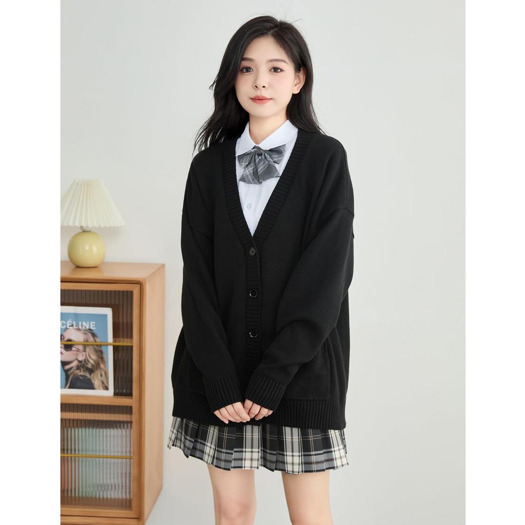 Volen School Large School Cardigan, Girls' Uniform, Cardigan, Student, Size, Knit, Plain, V-Neck, Loose, Spring, Autumn, Winter, (YJP0033B-2XL)