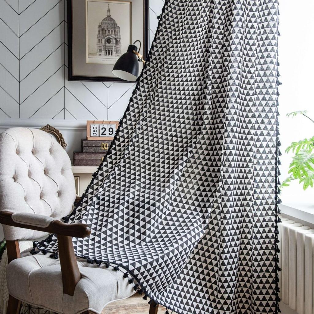 American retro style curtain finished semi-blackout and translucent opaque human printing fringed blind bedroom decorative door curtain