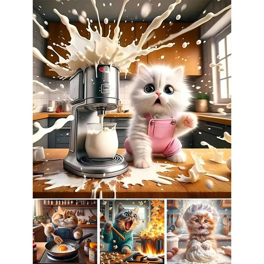5D DIY Full Round Drill Diamond Painting Funny Cat Kit Home Decor Art Craft