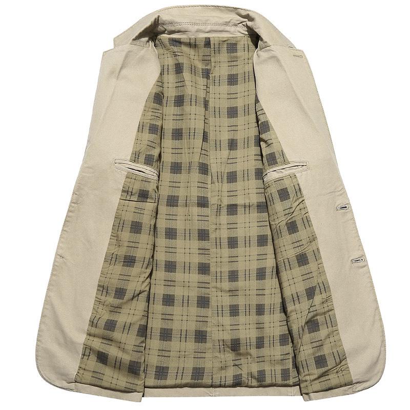 Men's Casual Water-Washed Cotton Suit Jacket - Spring/Autumn, Thin Fit