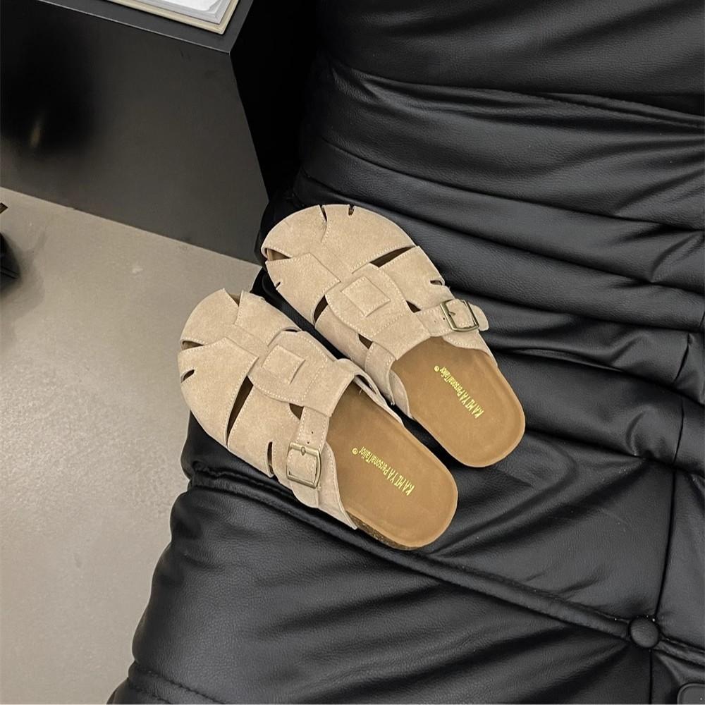 2025 new French small man with pointed head inner height increase thick heel single shoes women's shallow mouth one-word buckle Mary Jane women's shoe