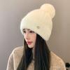 Rabbit Fur Knitted Hat Women's Autumn and Winter Warm Wool Hat New Velvet Ear Protector
