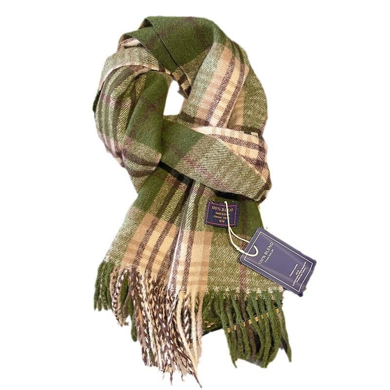 Milk Coffee Plaid Scarf Women's Winter Double-sided Imitation Cashmere Student Scarf Fringed Versatile Retro Plaid Shawl