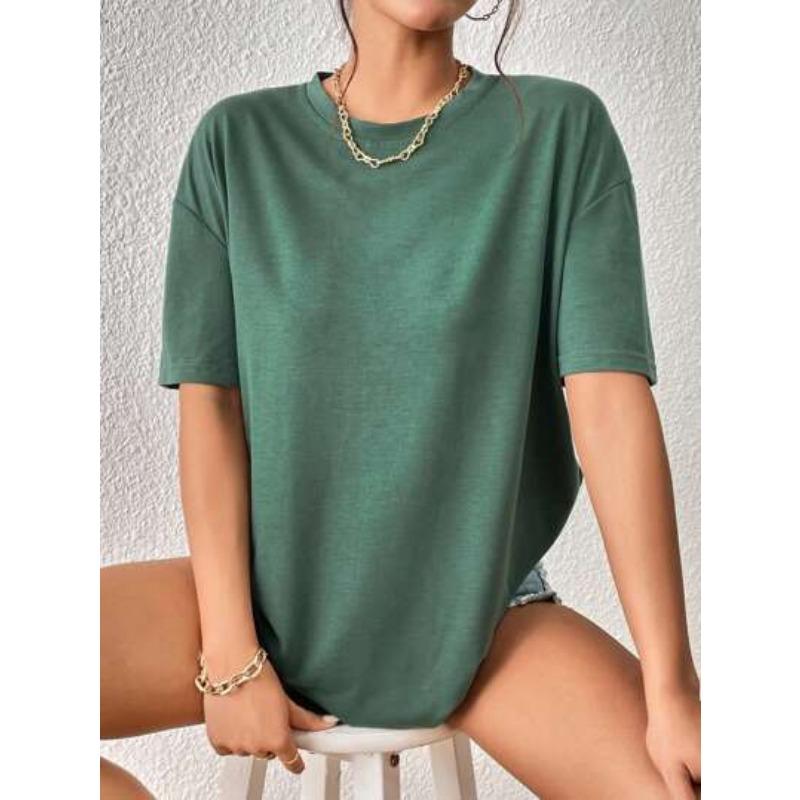 Tricou casual de damă de primăvară și vară, cu gât rotund, culoare uni, mânecă scurtă