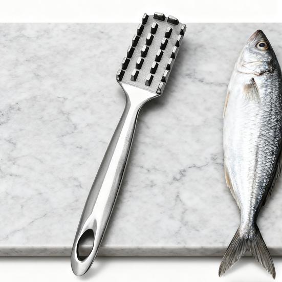 Fischschuppenentferner aus Edelstahl mit 24 keilförmigen Sägezähnen, ergonomischem Griff, manueller Fischschuppenentferner, Entschuppungswerkzeuge, Küchenhelfer