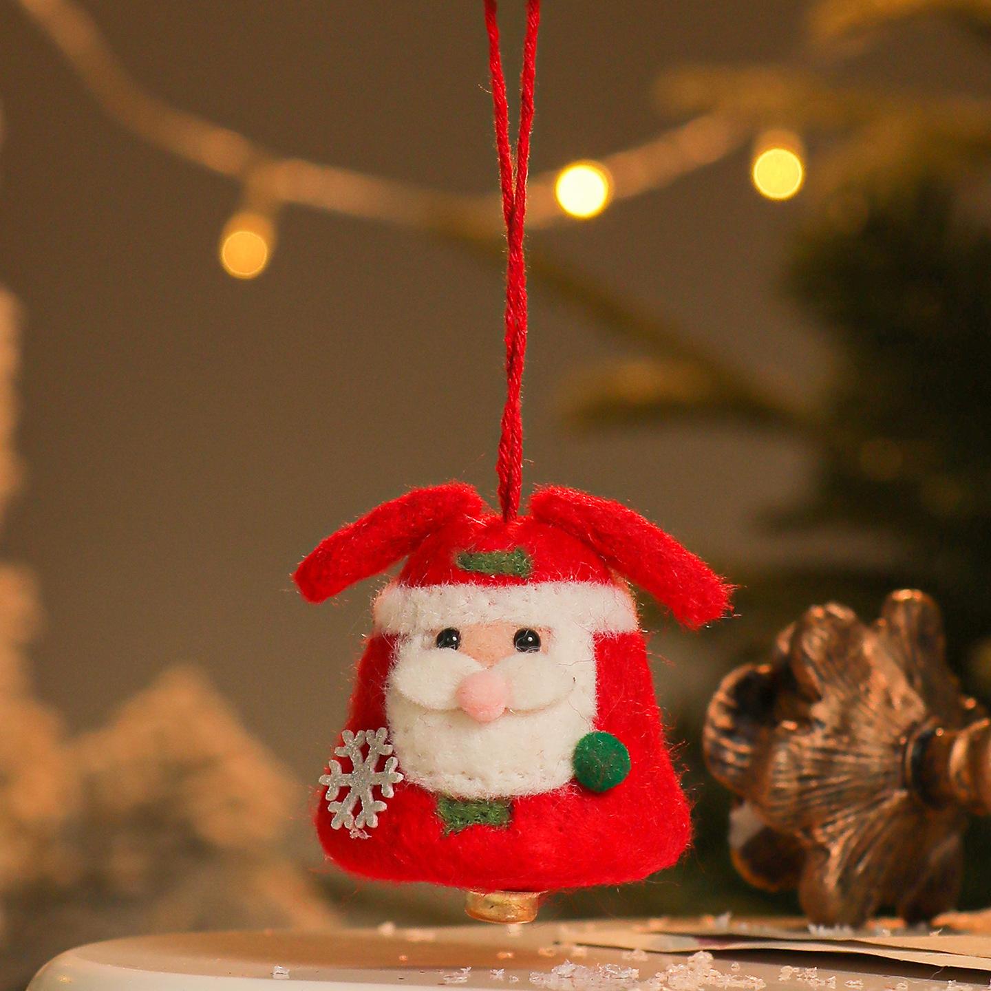 New Christmas Decoration Wool Felting Plush Christmas Bell Santa Claus Snowman Jingle Bell Christmas Tree Hanging Pendant