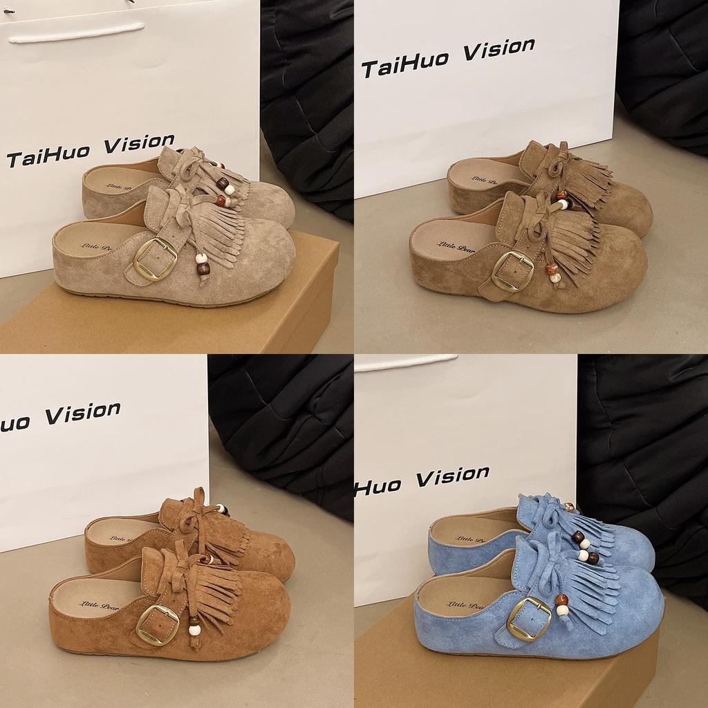 Frühlings Damen Weiche Sohle Offene Zehen Sandalen Mit Plüsch Wildleder Und Quaste Für Lässige Outdoor-Kleidung