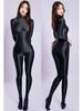 M XL Glänzend Nylon Catsuit Bodystocking Reißverschluss Offener Schritt Bodysuit Strumpfhose Leotard Einteiler Jumpsuit Fitness Body