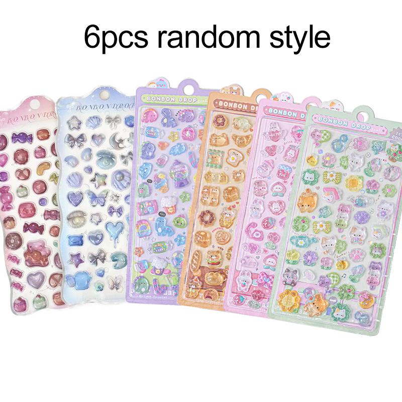 3/6pcs 3D Relief Journal Decorative Stickers Cute Candy Ghost Bread Drop Scrapbooking Phone Stickers Stationery Sticker TMZ