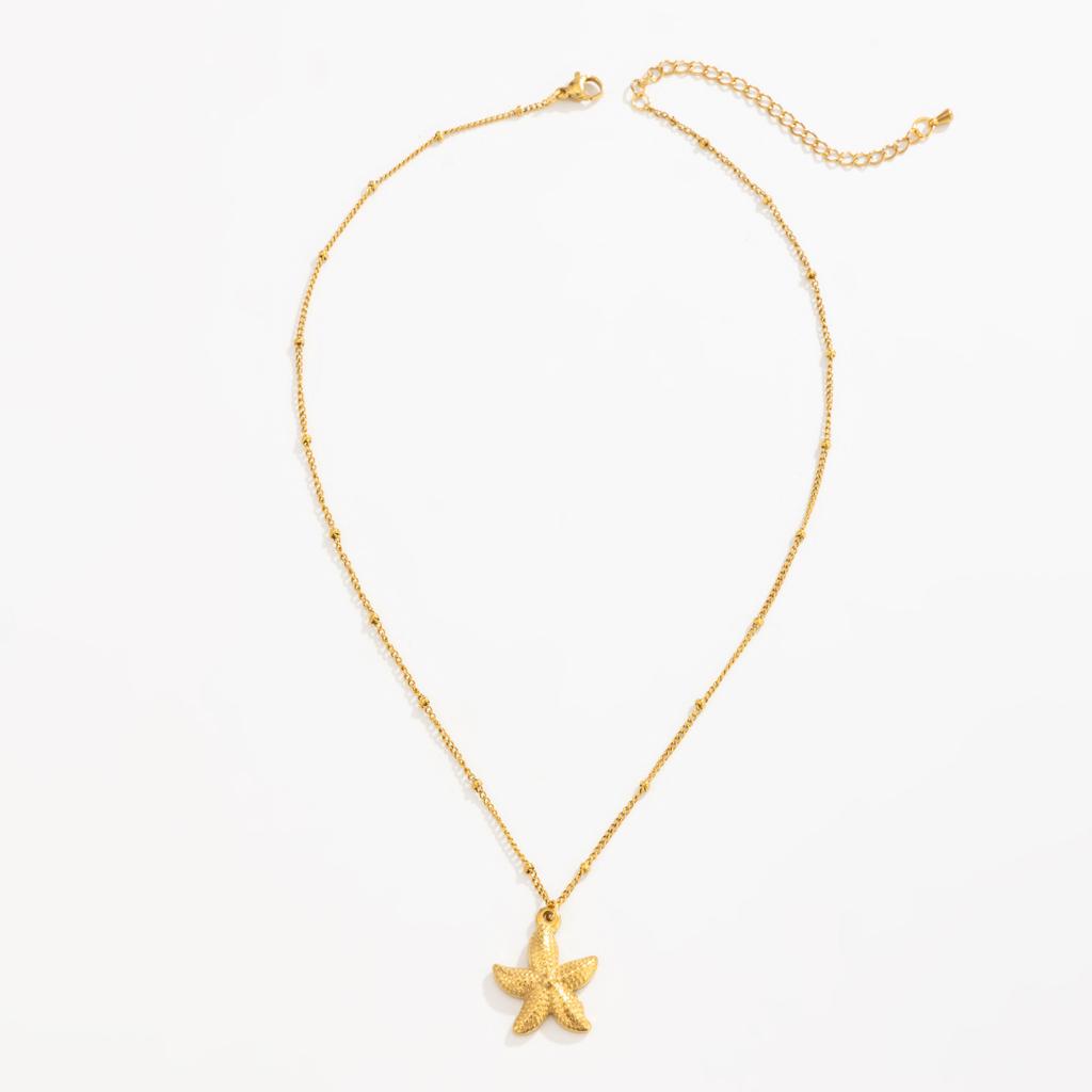 18k Gold Stainless Steel Flower Pendant Necklace Ocean Style Conch Starfish Scallop Shell Stacked Necklace