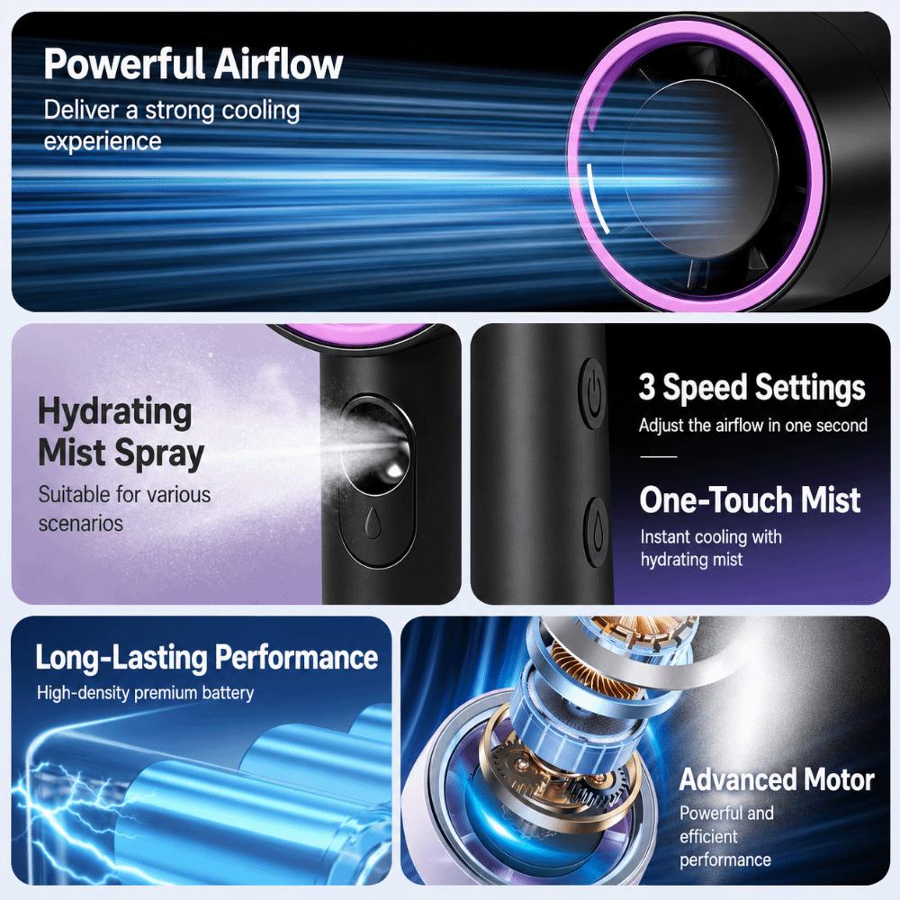 With Water Spray Misting Handheld Fan 3 Speed High-Speed Desktop Charging Fan  Summer Outdoor