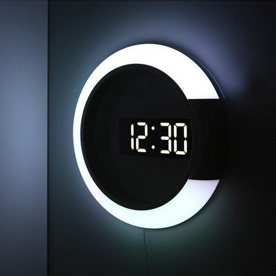 LED Mirror Wall Clock with Thermometer and Digital Alarm