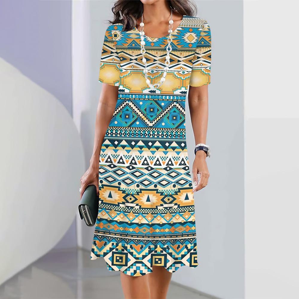 

Новое женское платье с принтом, летнее элегантное платье, женское платье с короткими рукавами, модная одежда больших размеров 5XL