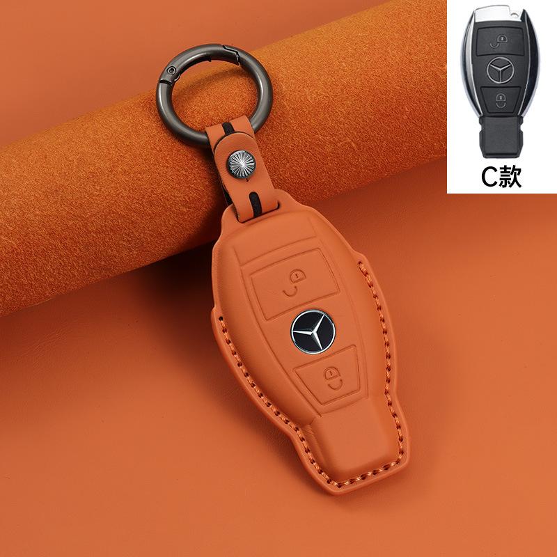 Suitable for new Mercedes-Benz key cases, genuine top-layer cowhide handmade car key pouch, smart full-cover car key holder
