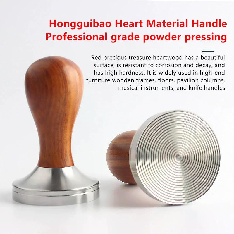 49/51/53/58MM Wood Coffee Tamper Internal Spring Balanced Force Coffee Hammer Stainless Steel Base Barista Tools