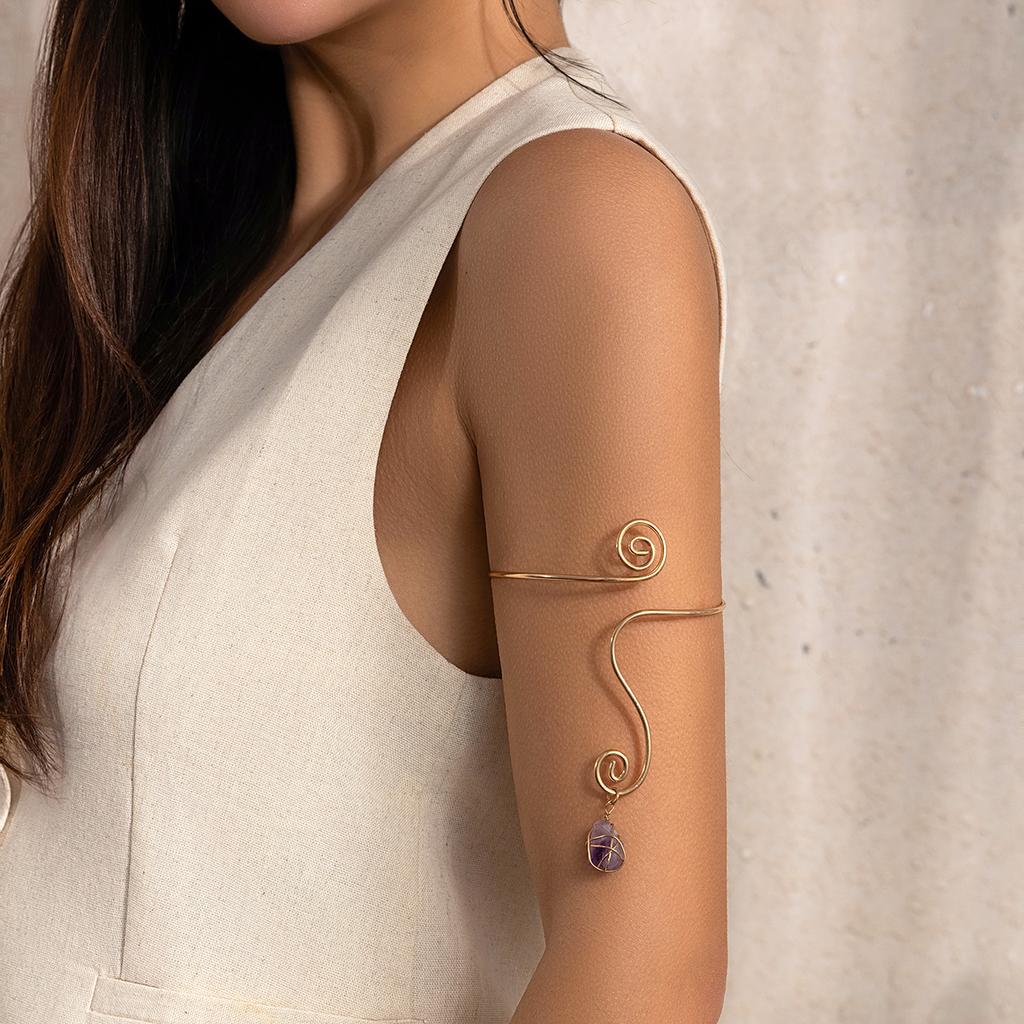 Ingemark Creative Water Drop Stone Pendant Open Cuff Bangles for Women Wed Bridal Goth Geometric Arm Bracelet Aesthetic Jewelry