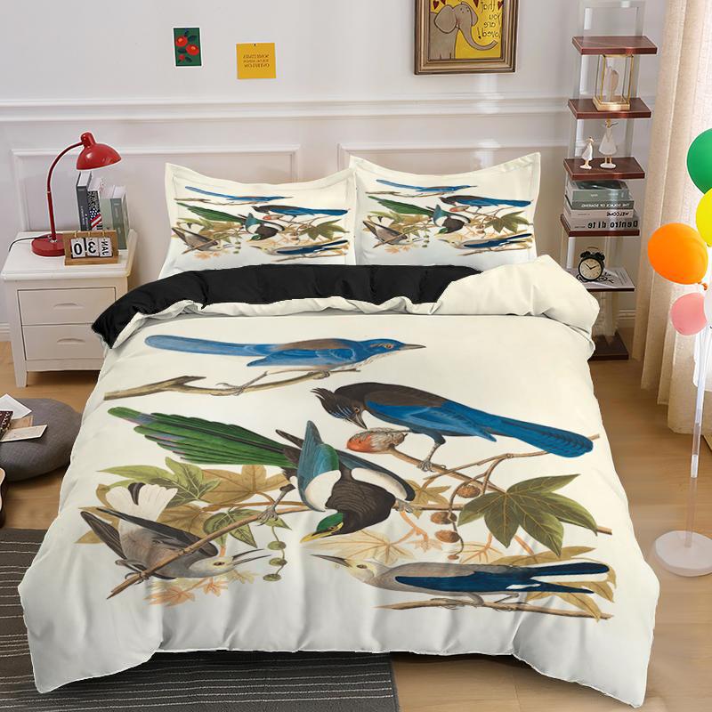 Cartoon Bird Print King Queen Duvet Cover Colorful Cute Pet Birds Bedding For Adult Fashion Animal 2/3pcs Polyester Quilt Cover