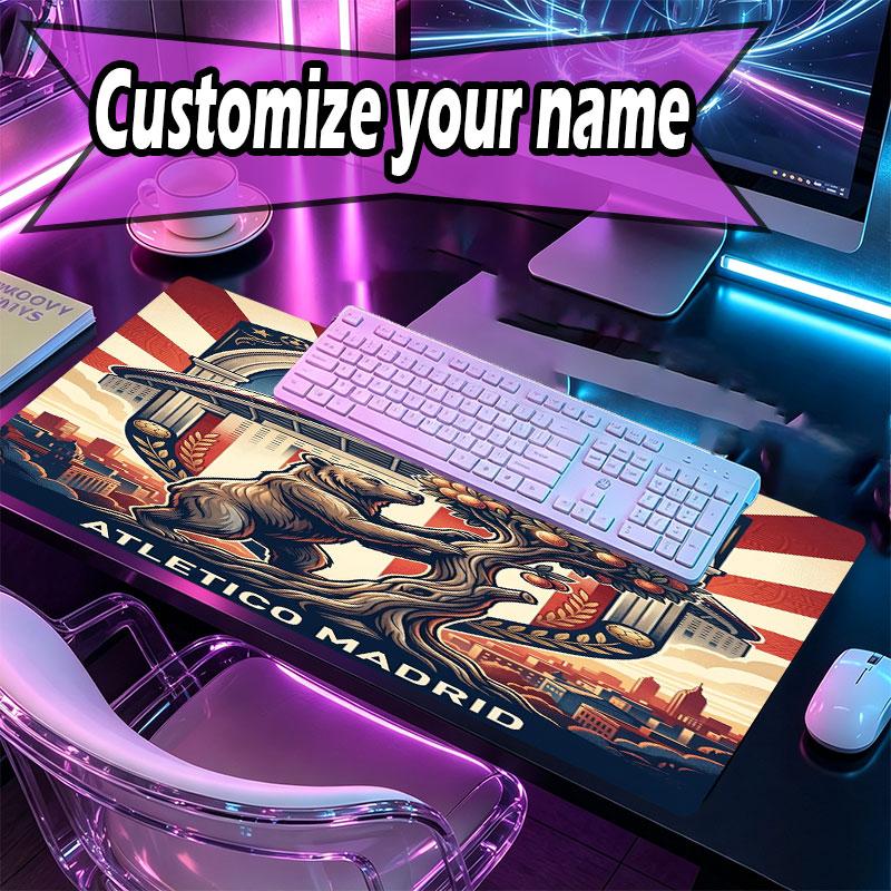 Custom Name Personalized Atletico Madrid Pattern Mousepad, Laptop PC Desk Mat, Decorative Desk Mat for Home Keyboard Pad Gift