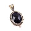 Natural Black Onyx Gemstone 925 Solid Sterling Silver Two Tone Pendant 1.5" h8N13